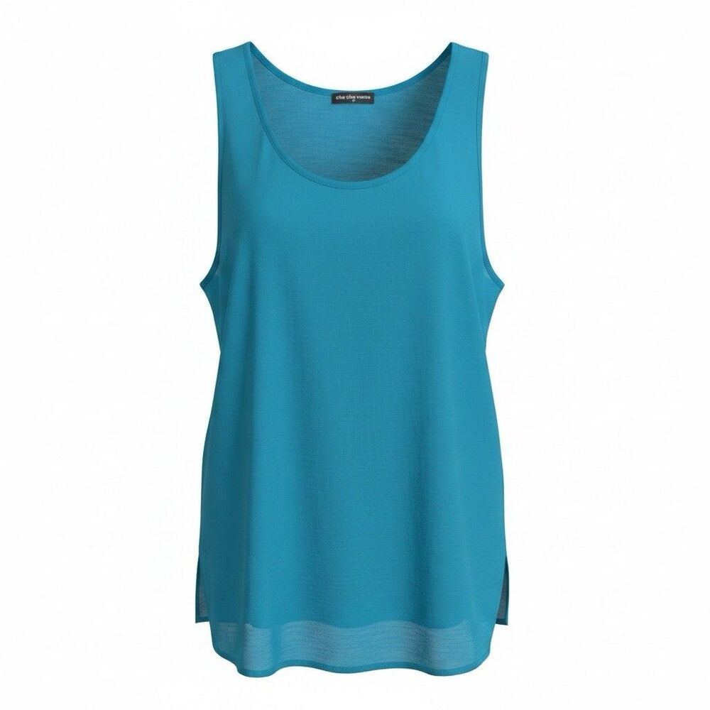 Cha Cha Vente Top Womens Petite Lg Blue Sleeveless Lined Flowy USA Made Classic